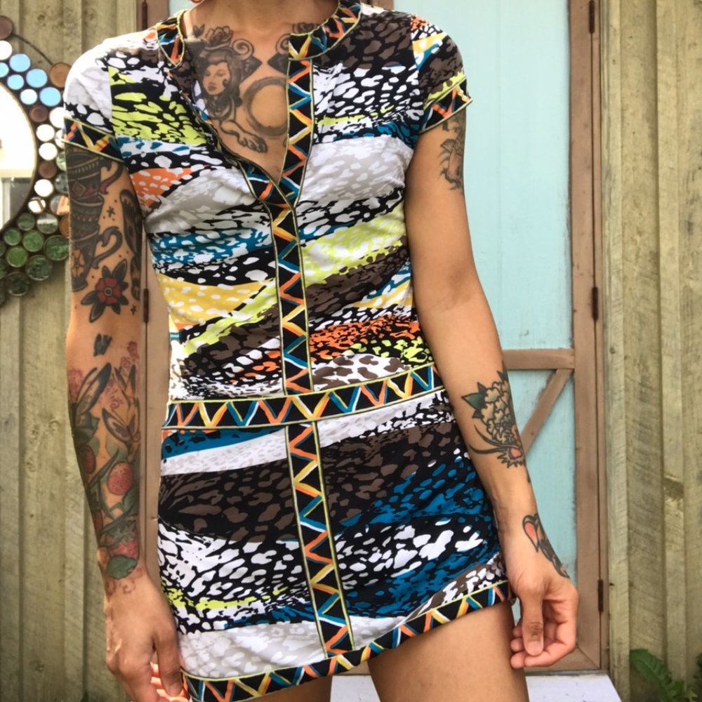 BCBG mini dress abstract pattern XXs